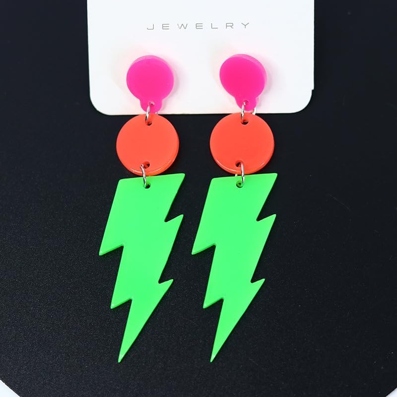 Modpide 80s Neon Earrings Hollow Lightning Bolt Halloween Punk Retro Earrings for Women 80's Party Accessories - Image 1